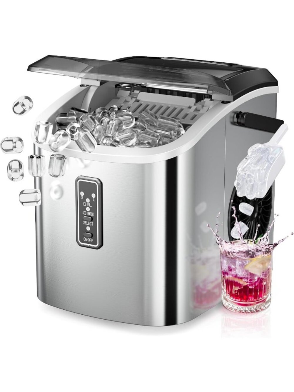 Portable Ice Maker Machine - 9 Cubes in 6 Mins, Self-Cleaning, 26lbs/24H, Easy